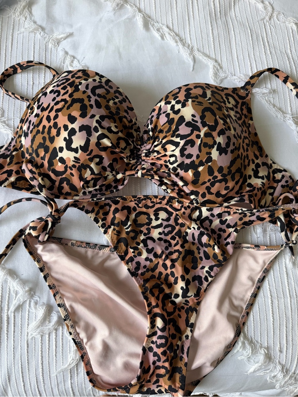 Shade & Shore Leopard Print Push-Up Bikini - Brown, Black, Pink